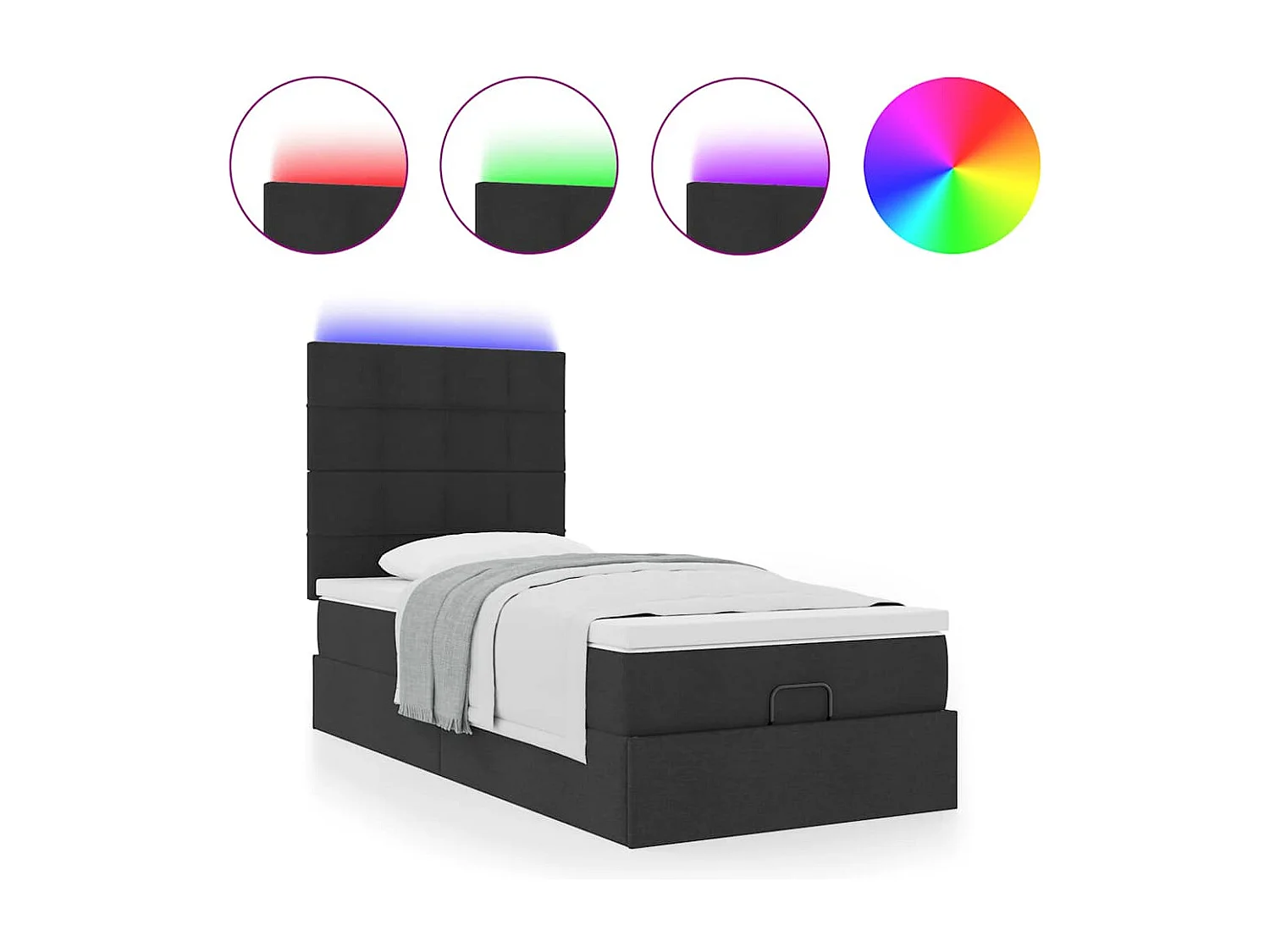 Cadre de lit ottoman avec matelas noir 80x200 cm tissu