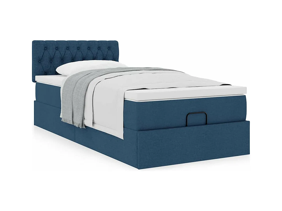 Estructura de cama otomana con colchón tela azul 90x190 cm