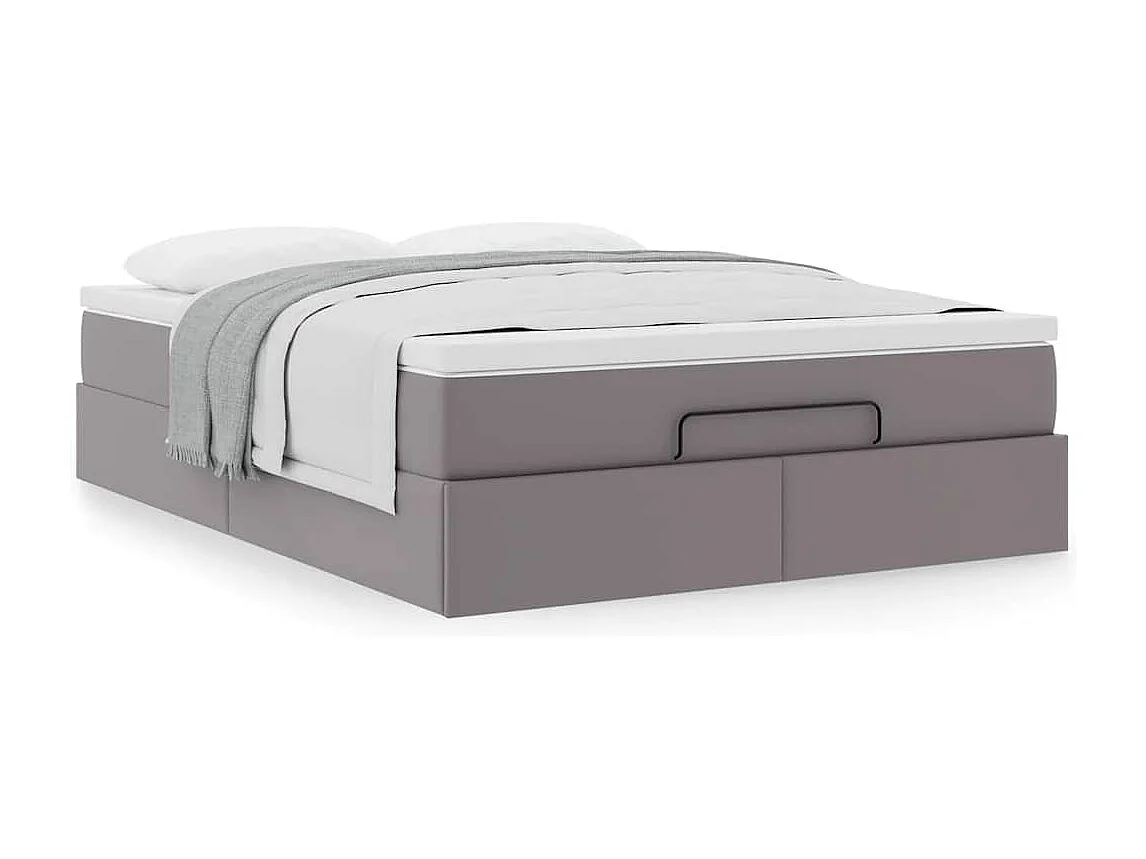 Cadre de lit ottoman avec matelas gris 140x200 cm similicuir