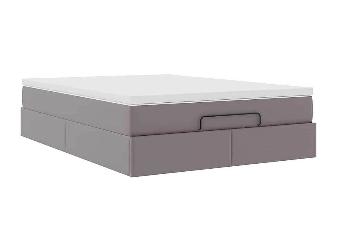 Cadre de lit ottoman avec matelas gris 140x200 cm similicuir