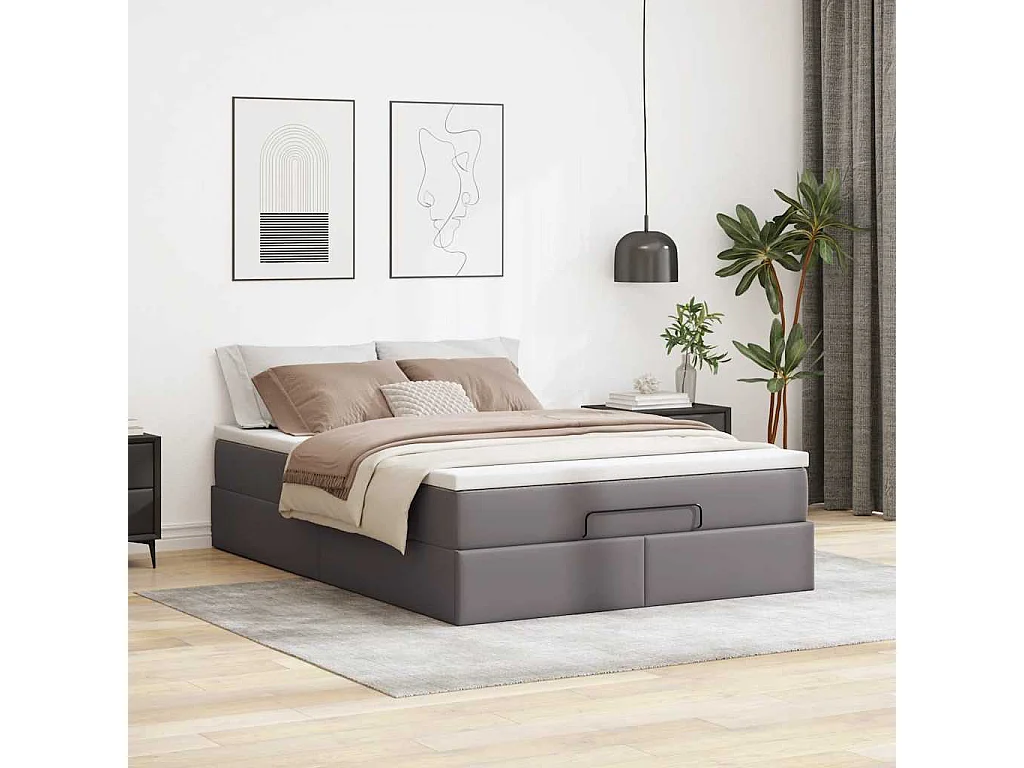 Cadre de lit ottoman avec matelas gris 140x200 cm similicuir
