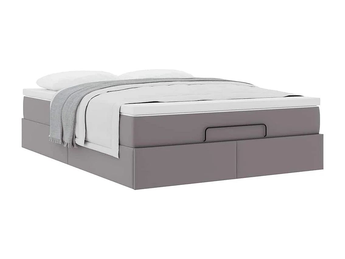 Cadre de lit ottoman avec matelas gris 140x200 cm similicuir