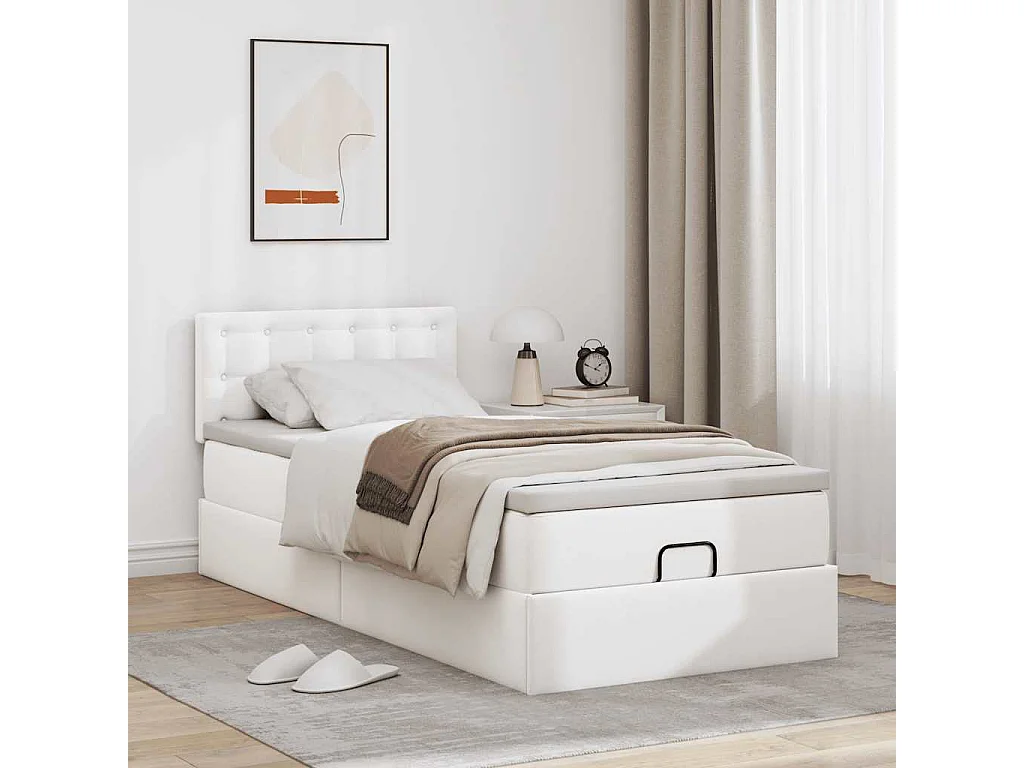 Cadre de lit ottoman avec matelas blanc pur 90x200cm similicuir