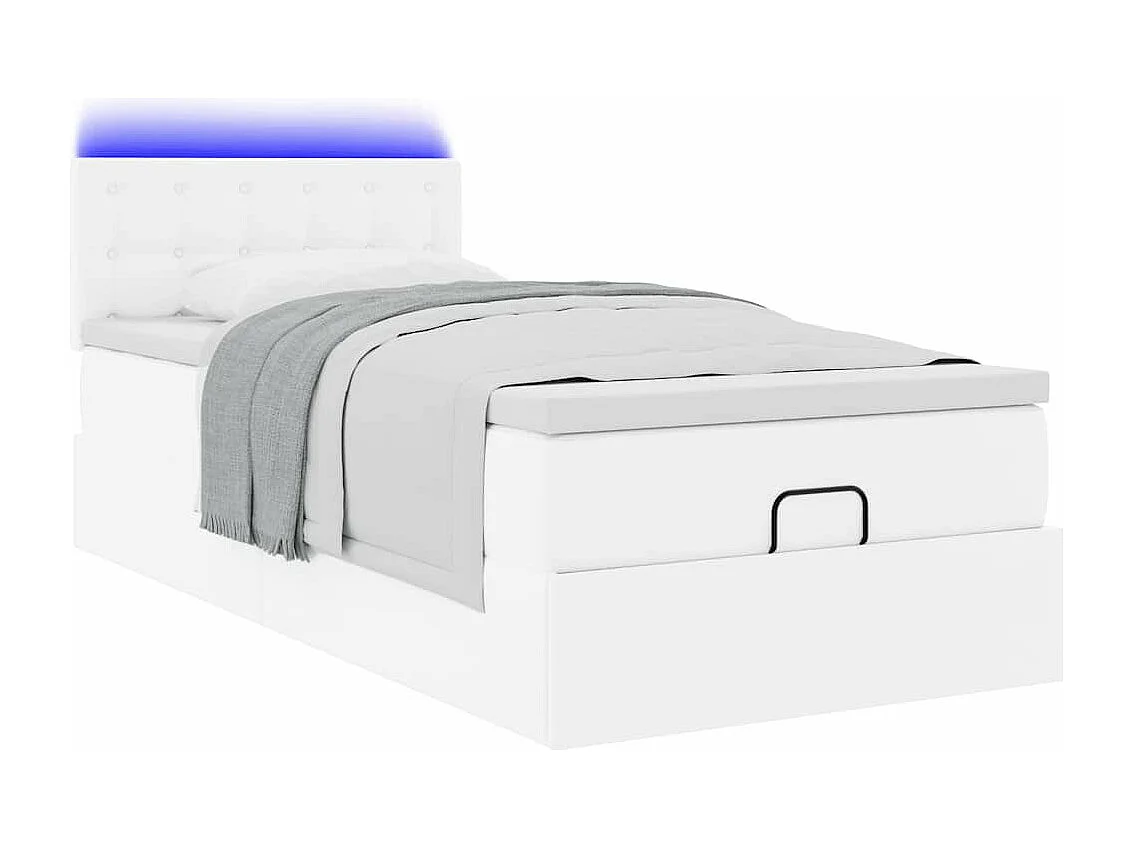 Cadre de lit ottoman avec matelas blanc pur 90x200cm similicuir