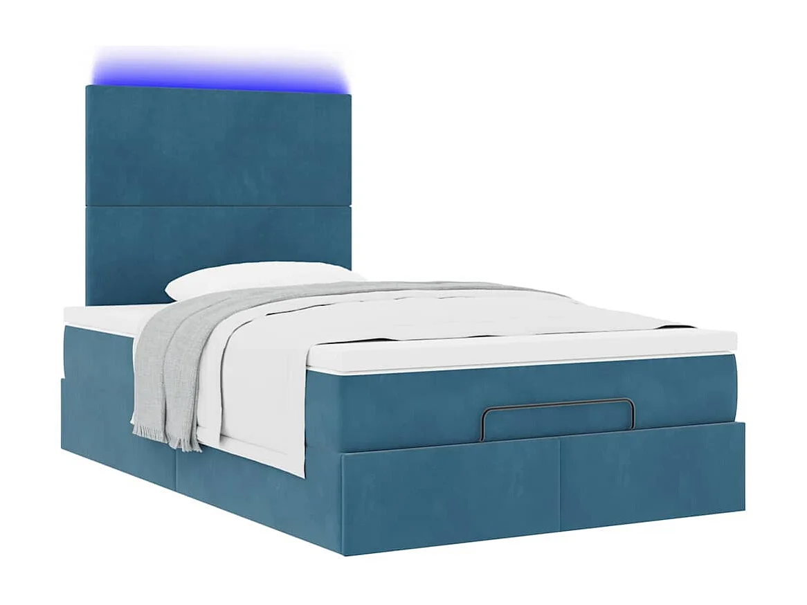 Cadre de lit ottoman avec matelas bleu foncé 120x190 cm velours