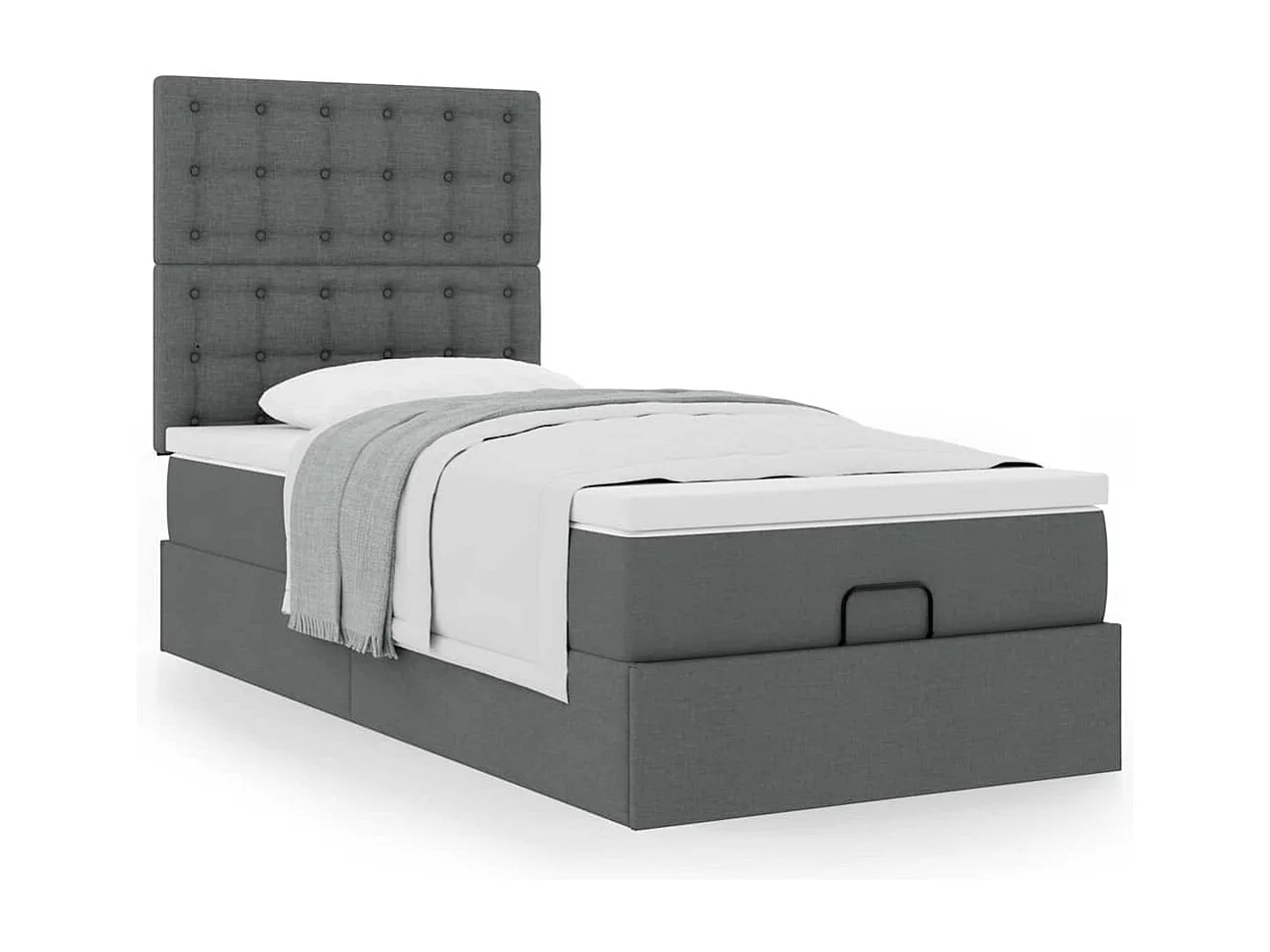 Cadre de lit ottoman avec matelas gris foncé 100x200 cm tissu