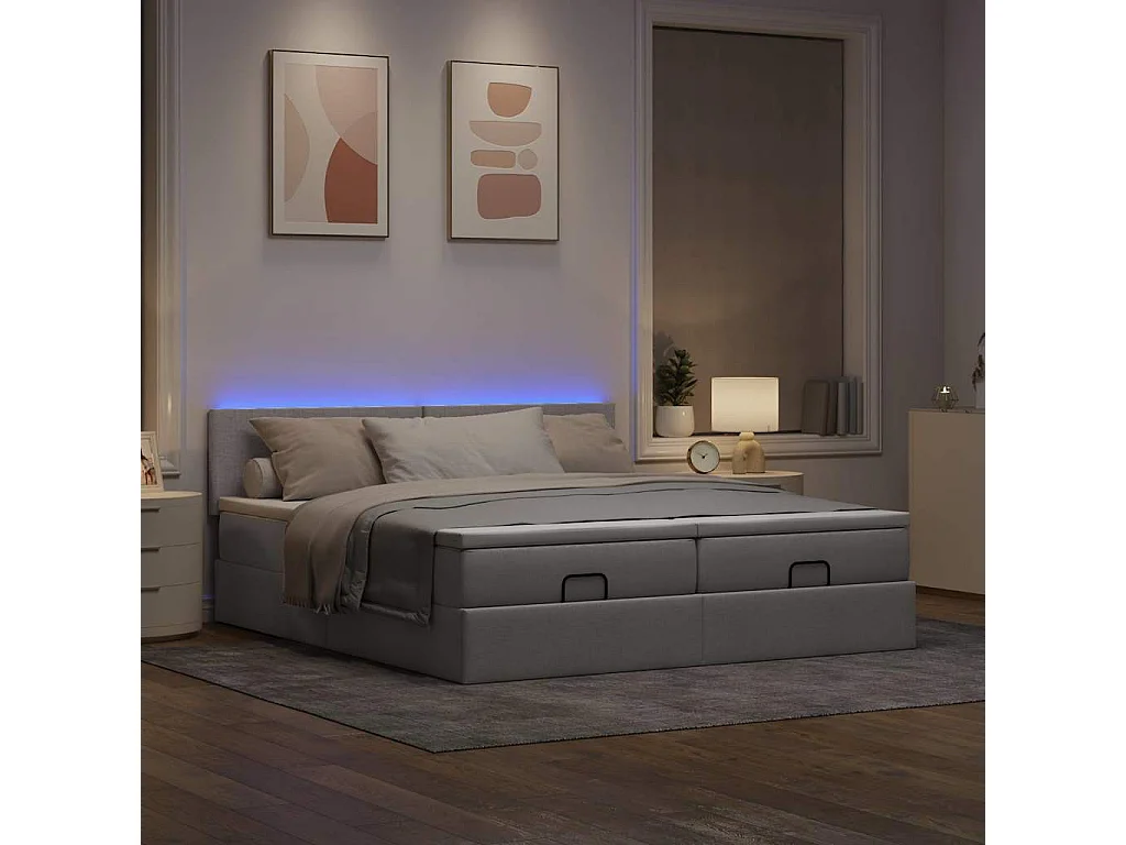 Cadre de lit ottoman avec matelas taupe 200x200cm tissu