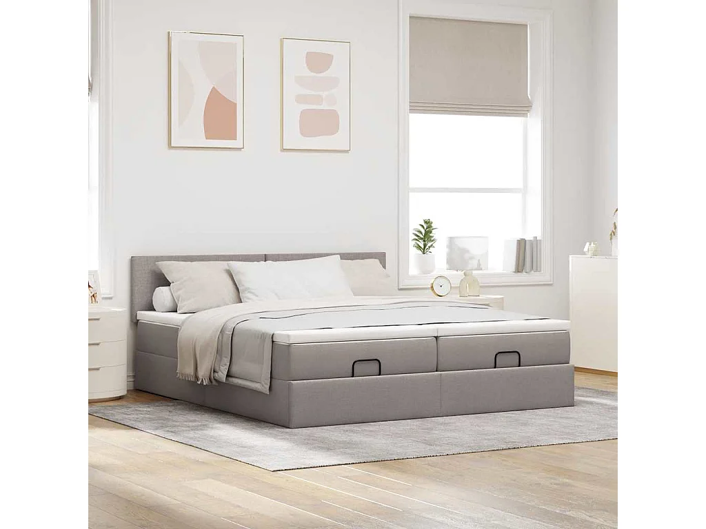 Cadre de lit ottoman avec matelas taupe 200x200cm tissu