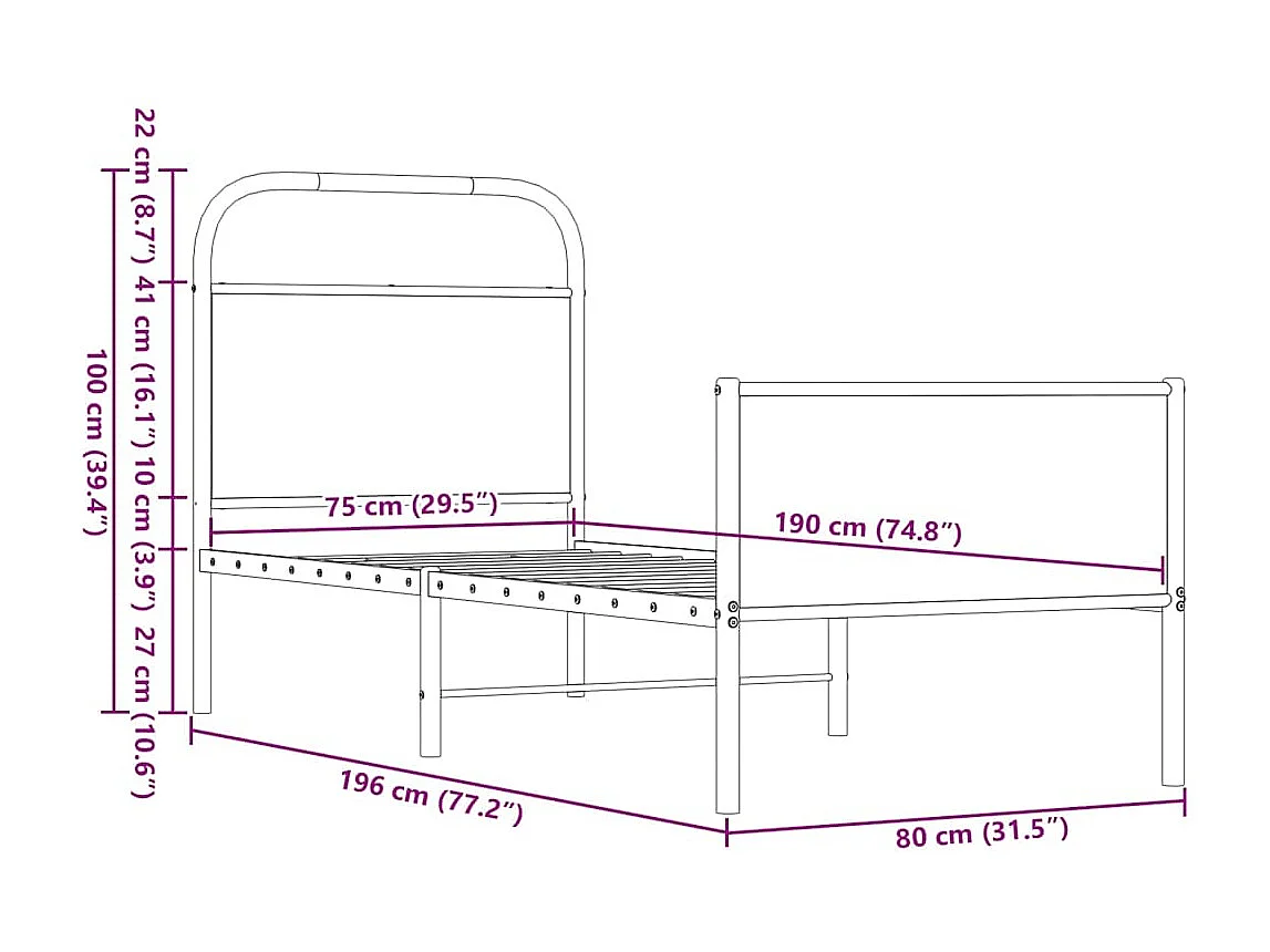 Cadre de lit sans matelas 75x190cm chêne marron bois ingénierie