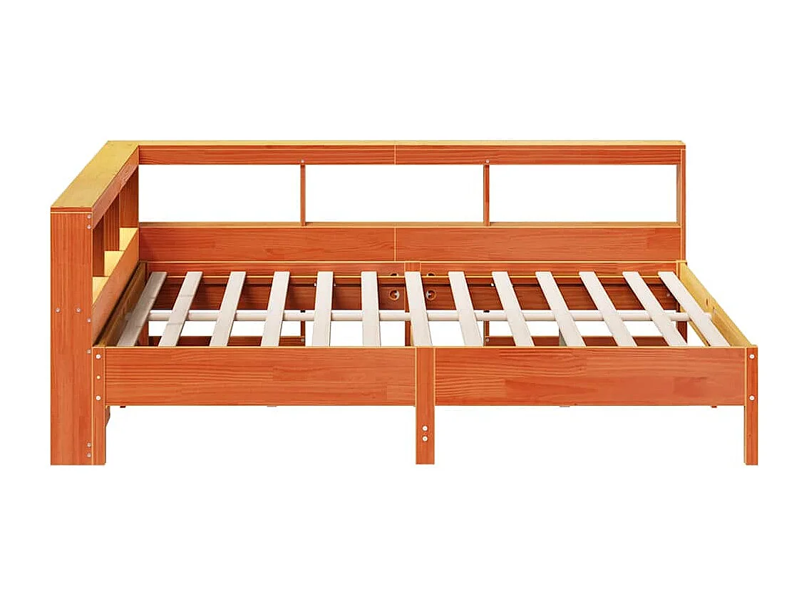 Lit bibliothèque sans matelas cire marron 160x200 cm pin massif