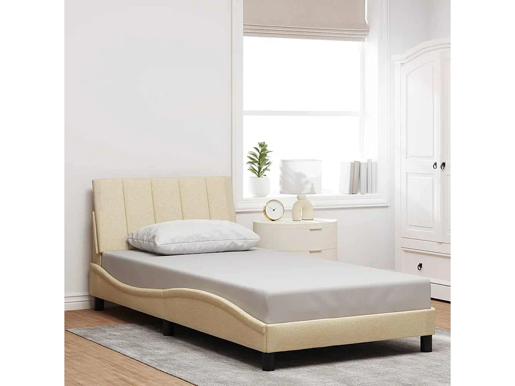Bedframe zonder matras "Hanko" 100x200 cm stof crèmekleurig