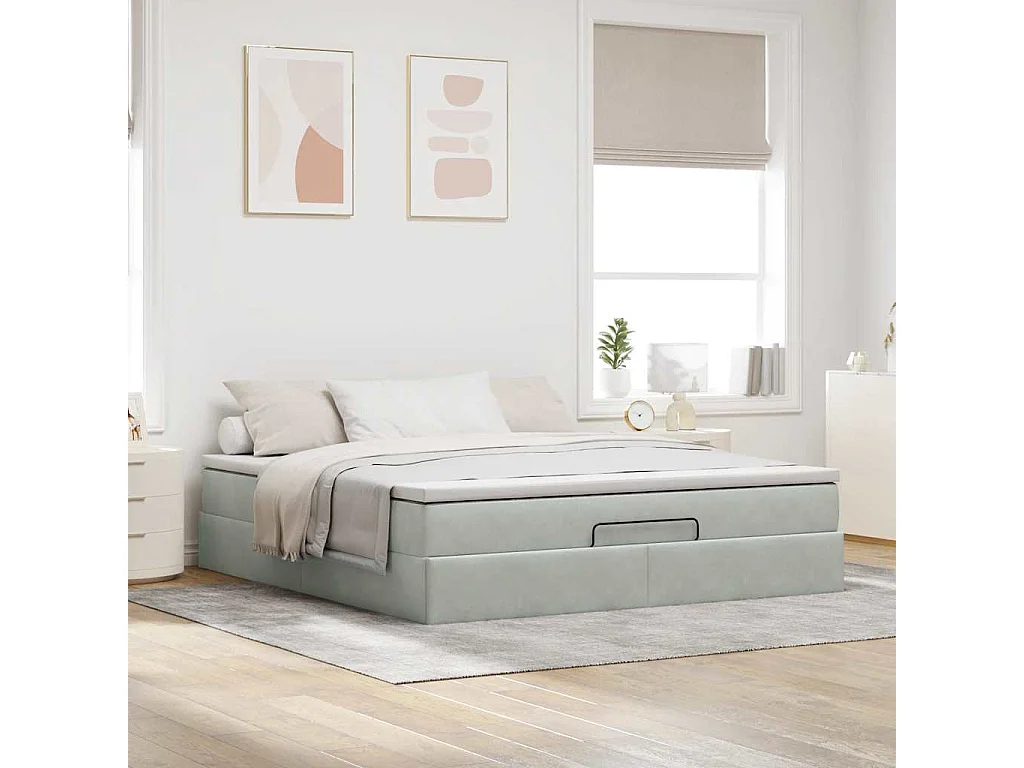 Ottoman bed met matras 180x200cm fluweel lichtgrijs