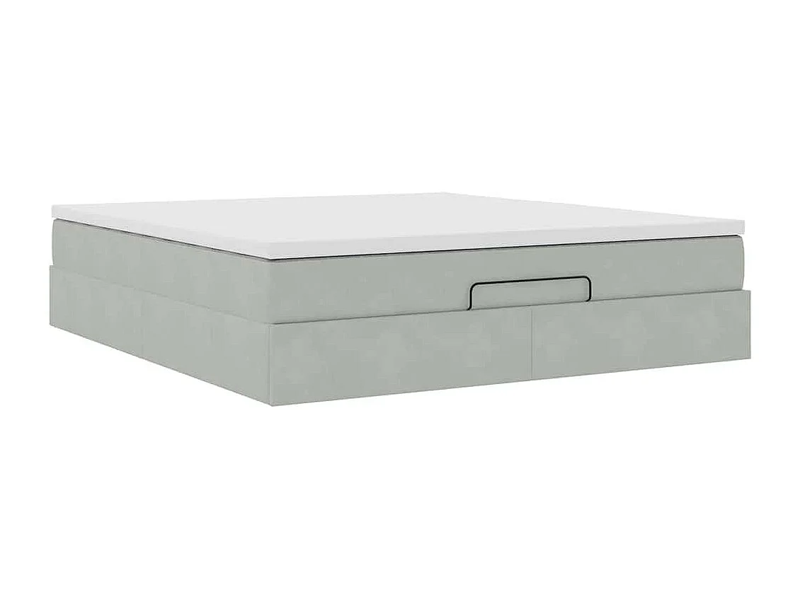 Cadre de lit ottoman avec matelas gris clair 180x200 cm velours