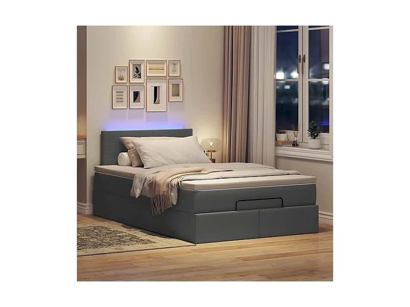 Lit ottoman avec matelas gris foncé 120x190 cm tissu