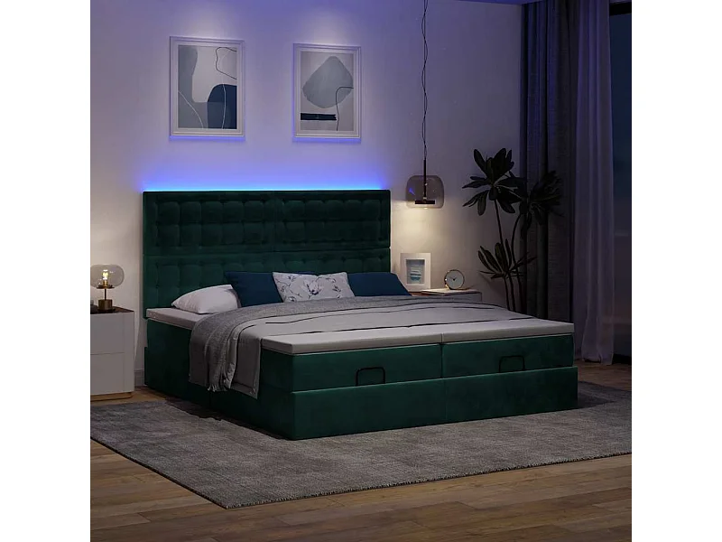 Cadre de lit ottoman avec matelas vert foncé 180x200cm velours
