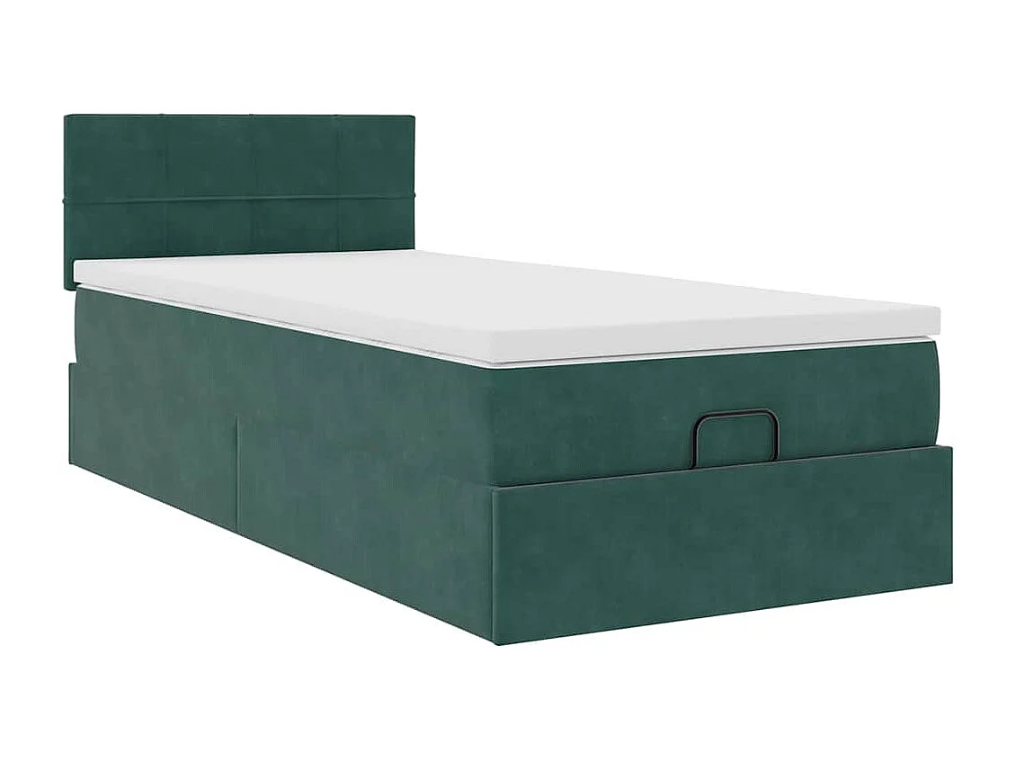 Estructura de cama otomana con colchón terciopelo verde oscuro