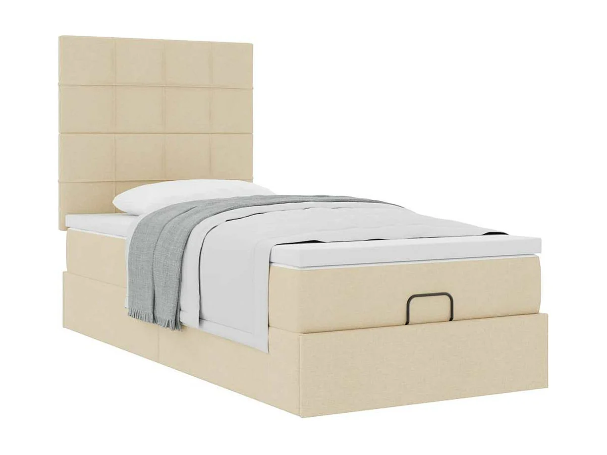 Cadre de lit ottoman avec matelas crème 90x190 cm tissu