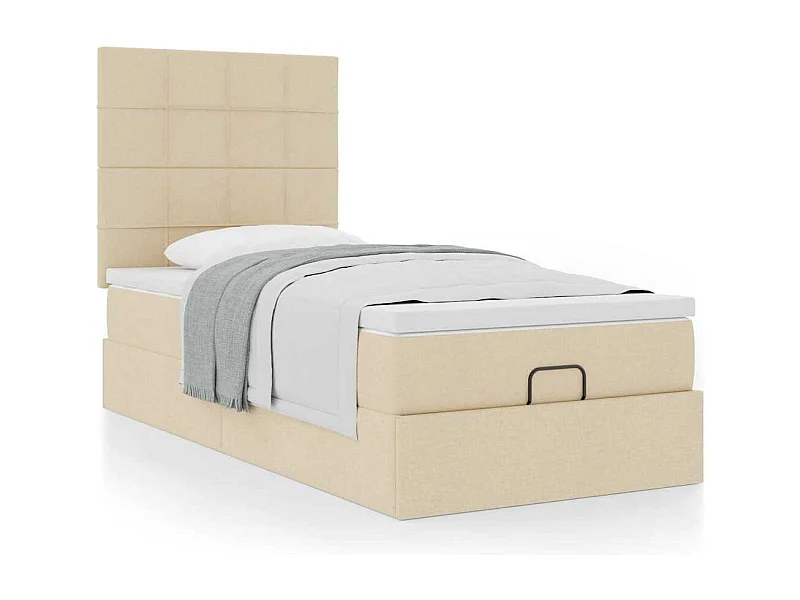 Cadre de lit ottoman avec matelas crème 90x190 cm tissu