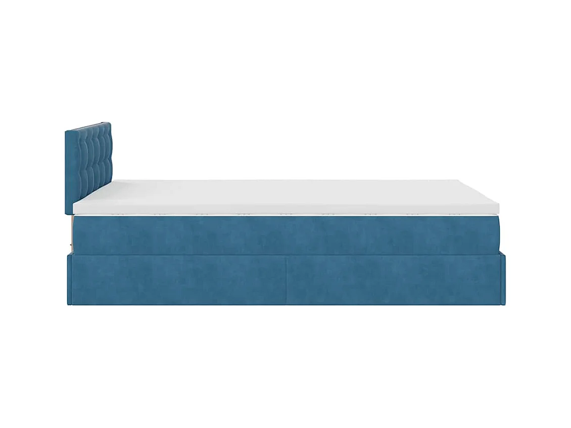 Estrutura de cama otomana com colchão azul escuro Veludo
