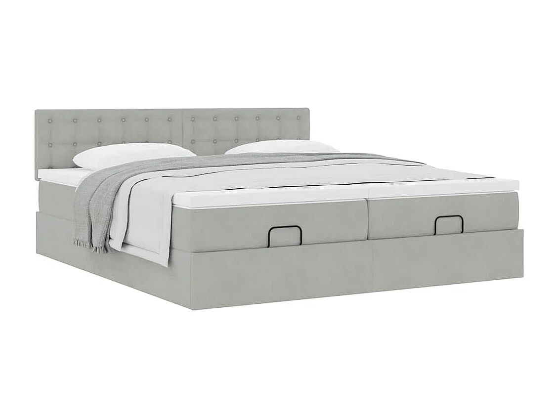 Cadre de lit ottoman et matelas gris clair 160x200cm velours
