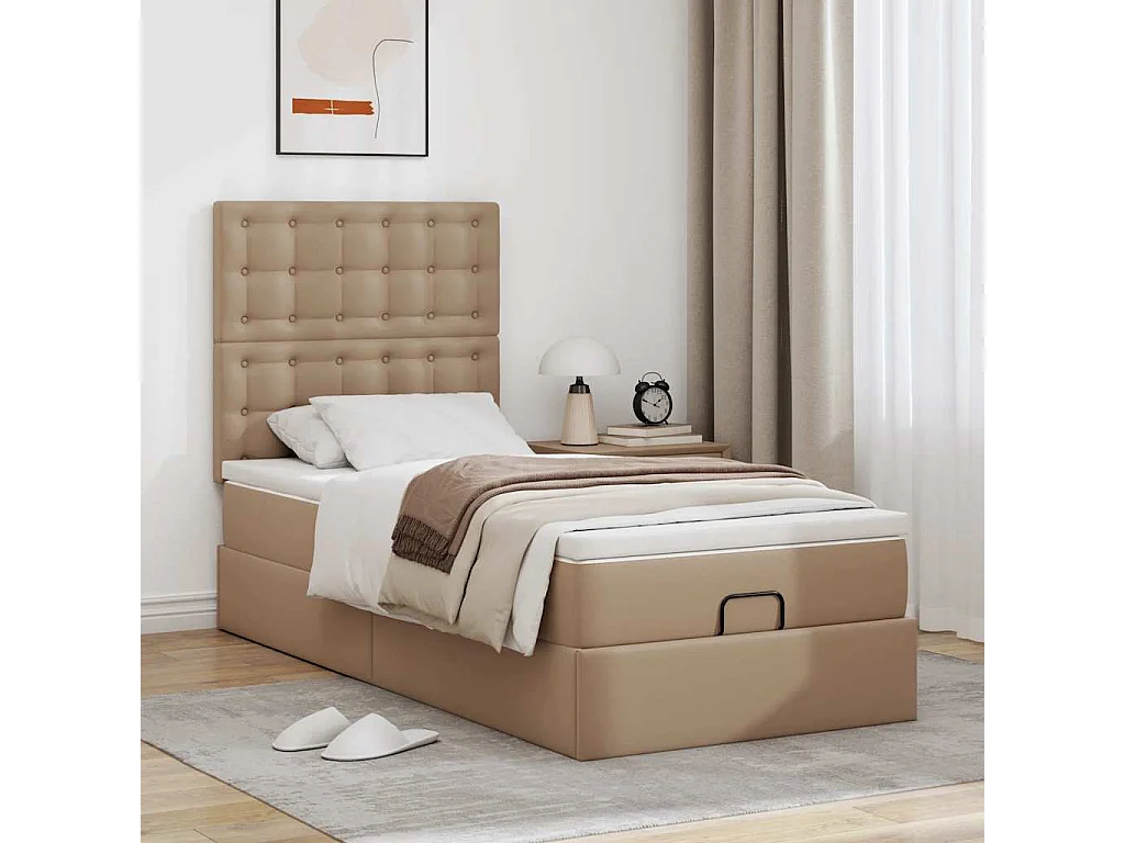 Estructura cama otomana colchón cappucino cuero sintético