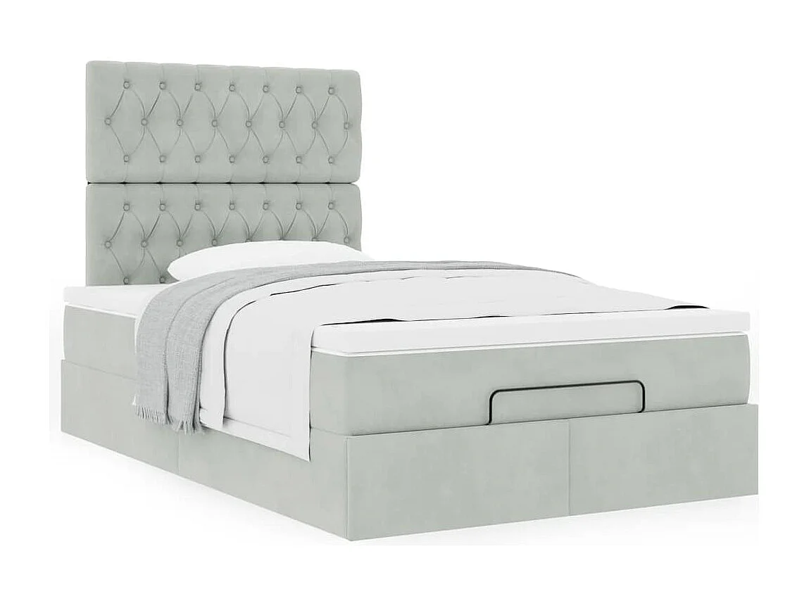 Cadre de lit ottoman et matelas gris clair 120x200 cm velours