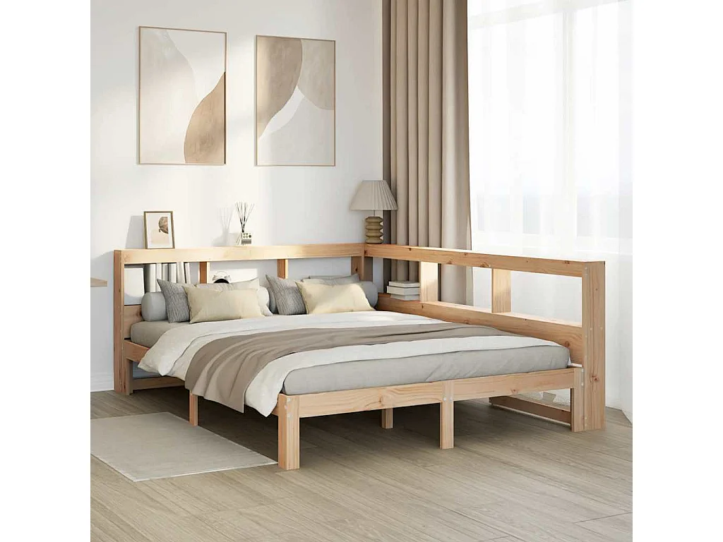 Cama con estantería sin colchón madera maciza de pino 150x200cm