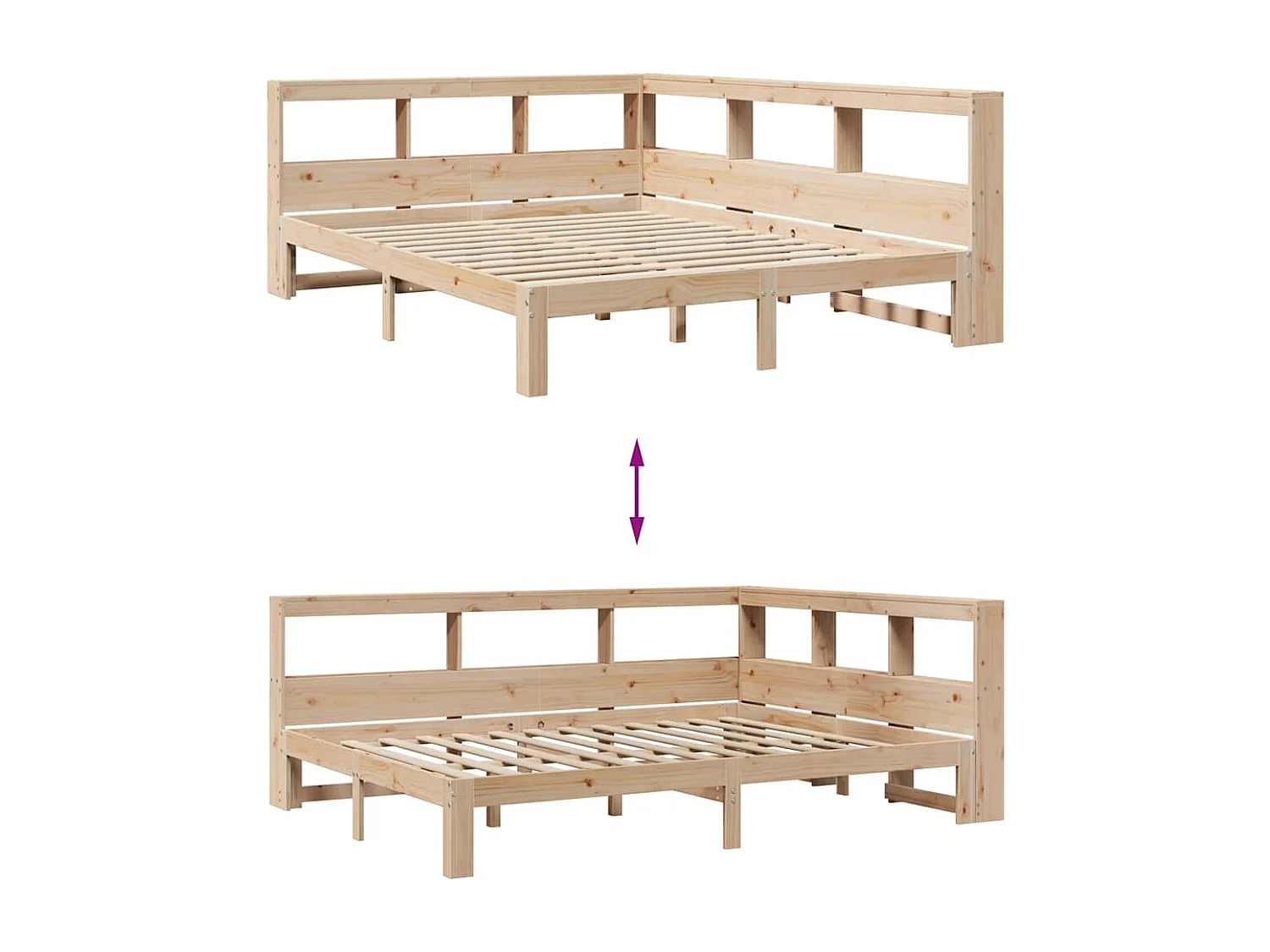 Cama con estantería sin colchón madera maciza de pino 150x200cm