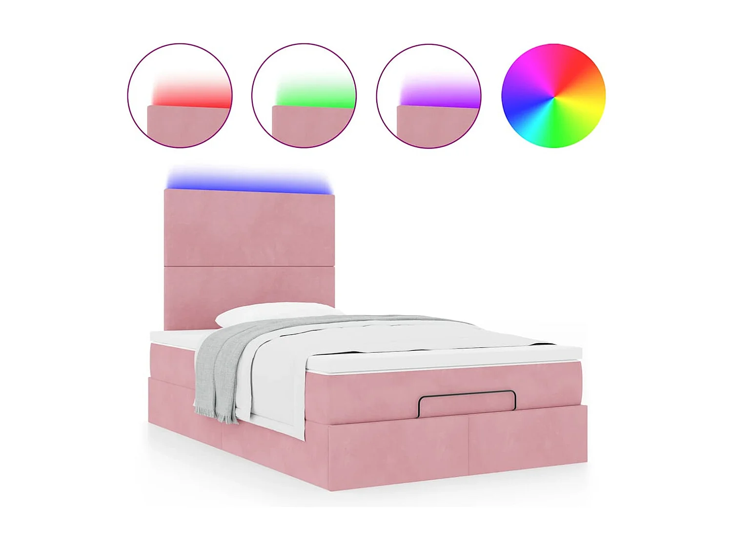 Cadre de lit ottoman avec matelas rose 120x190 cm velours