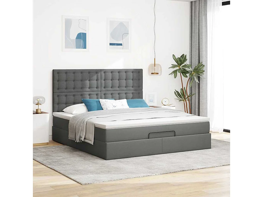 Cadre de lit ottoman avec matelas gris foncé 180x200 cm tissu