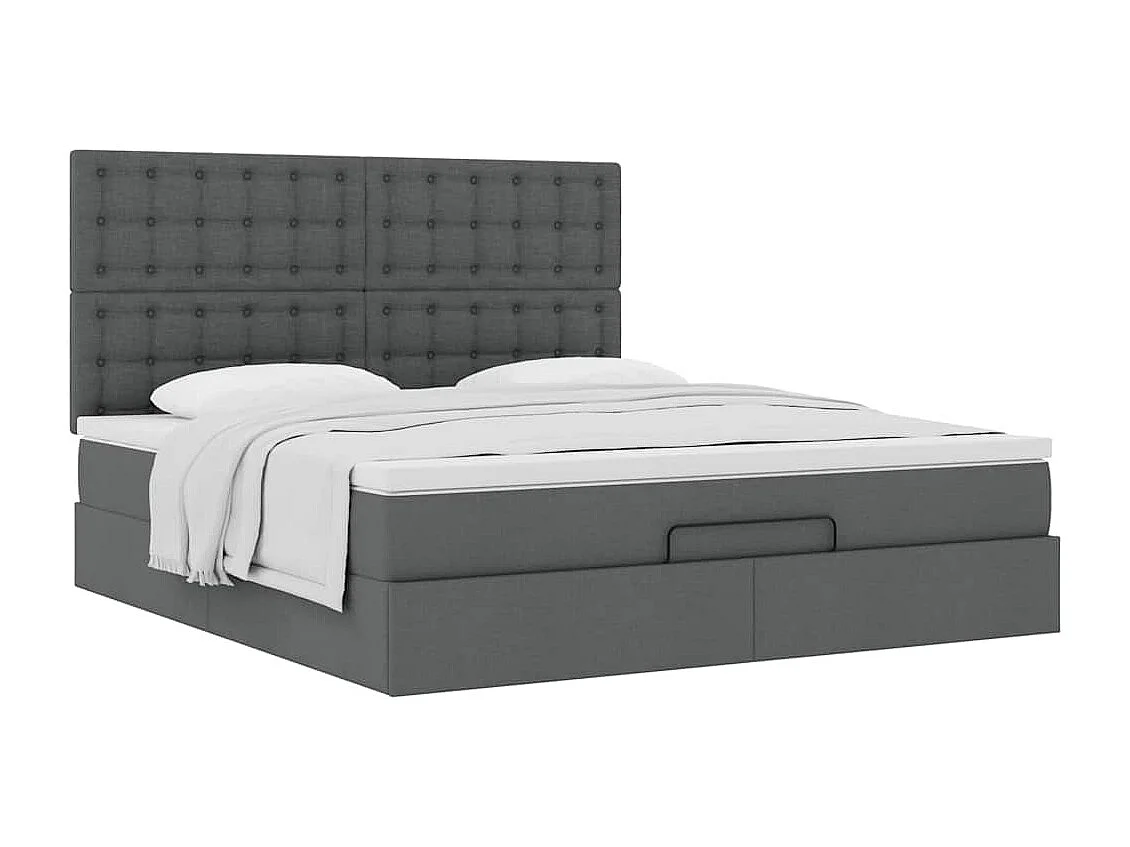 Cadre de lit ottoman avec matelas gris foncé 180x200 cm tissu