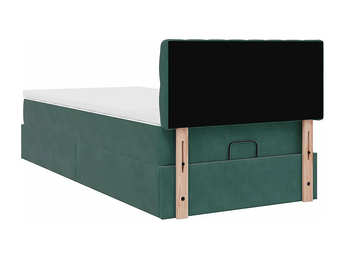 Estructura de cama otomana con colchón terciopelo verde oscuro