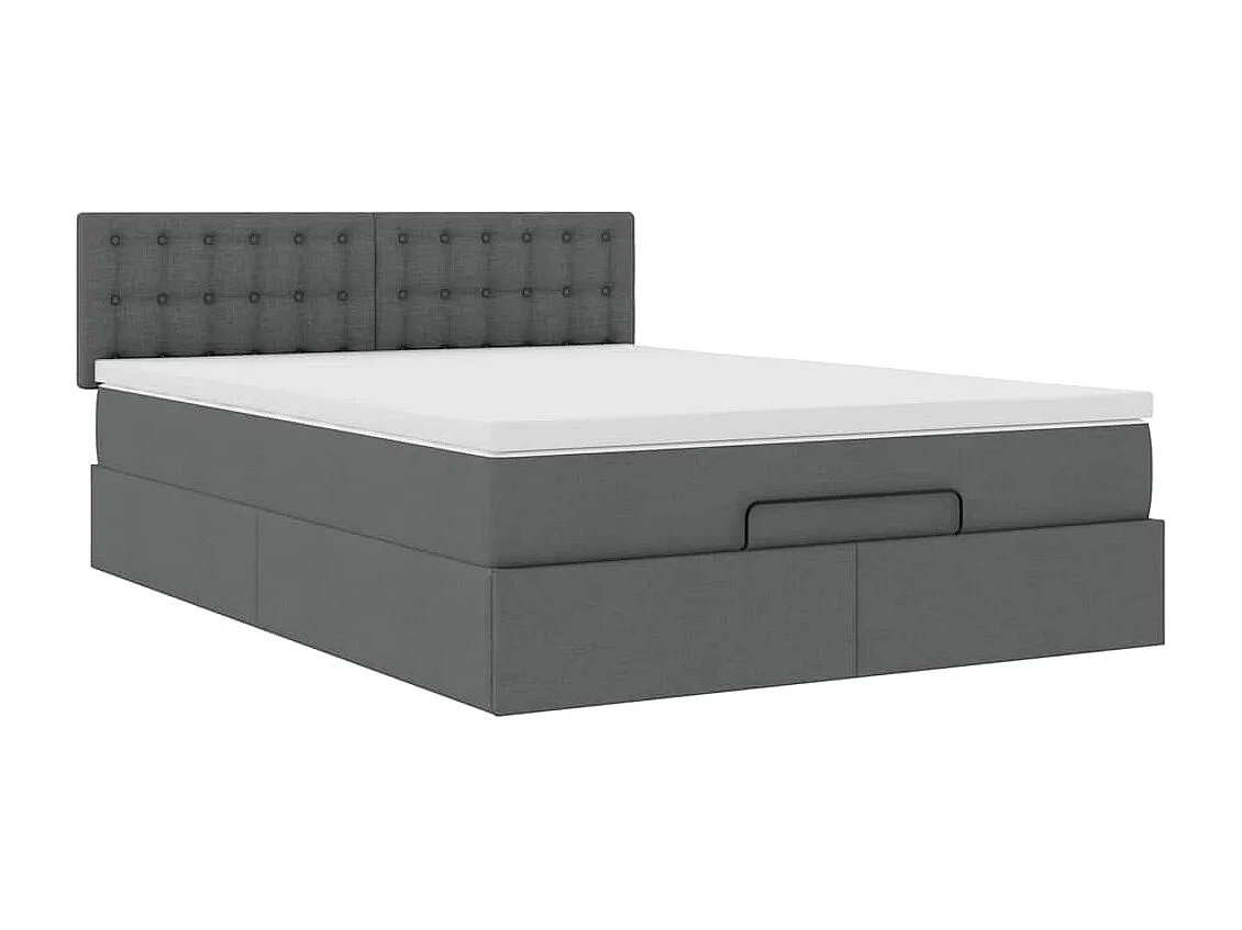 Cadre de lit ottoman avec matelas gris foncé 140x200 cm tissu