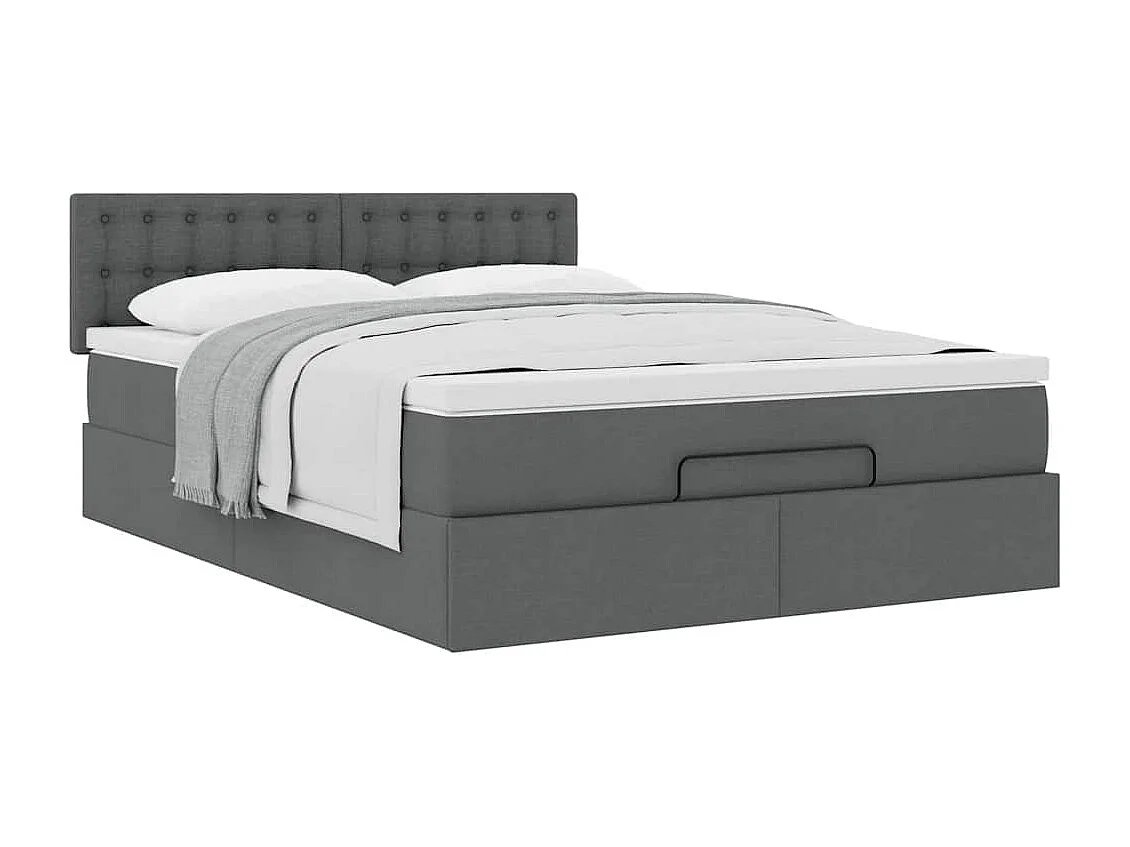 Cadre de lit ottoman avec matelas gris foncé 140x200 cm tissu