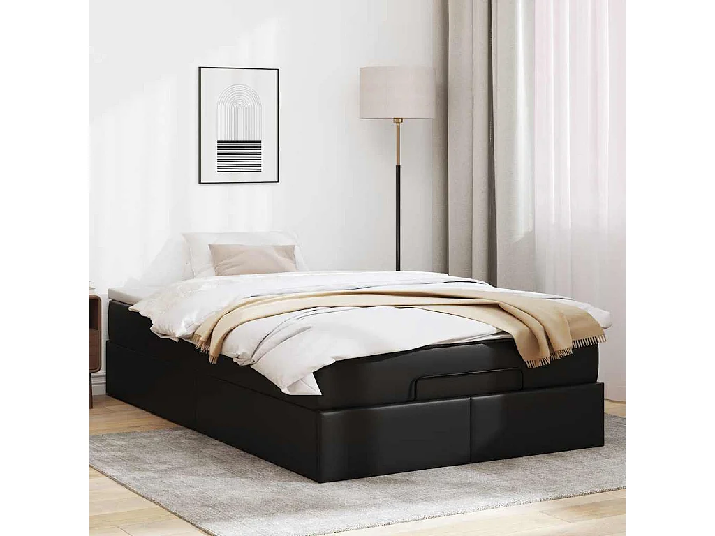 Cadre de lit ottoman avec matelas noir 120x200 cm similicuir
