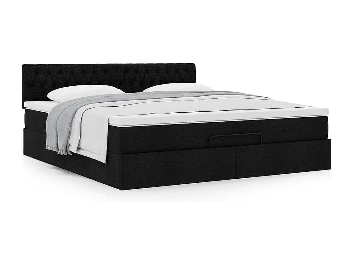 Cadre de lit ottoman avec matelas noir 180x200 cm tissu