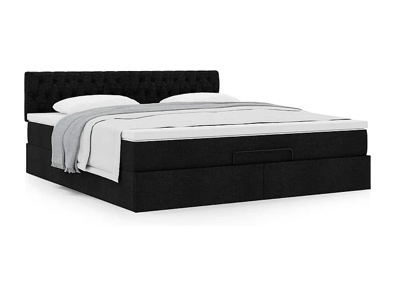 Cadre de lit ottoman avec matelas noir 180x200 cm tissu