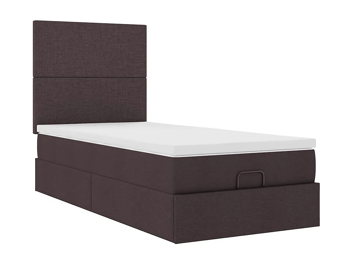 Cadre de lit ottoman avec matelas marron foncé 90x190 cm tissu