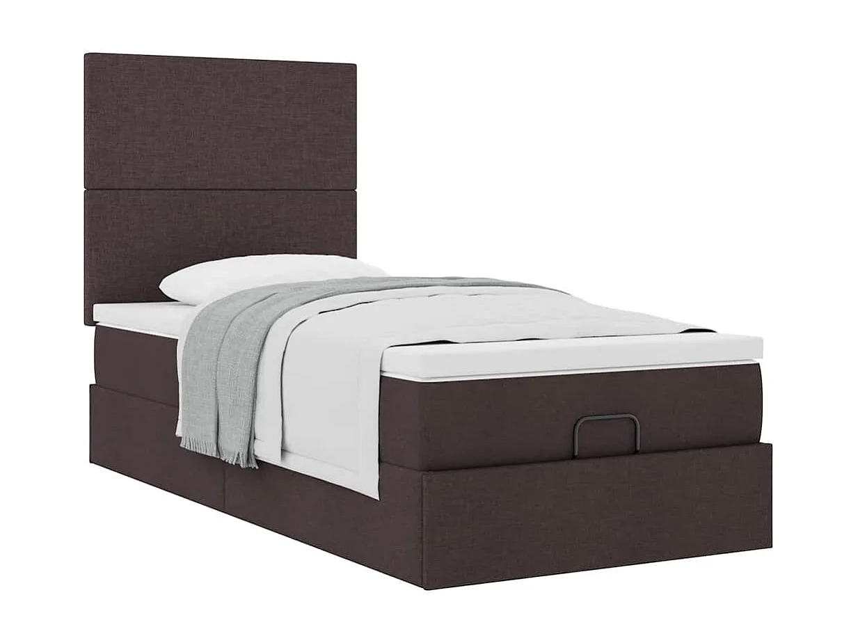 Cadre de lit ottoman avec matelas marron foncé 90x190 cm tissu