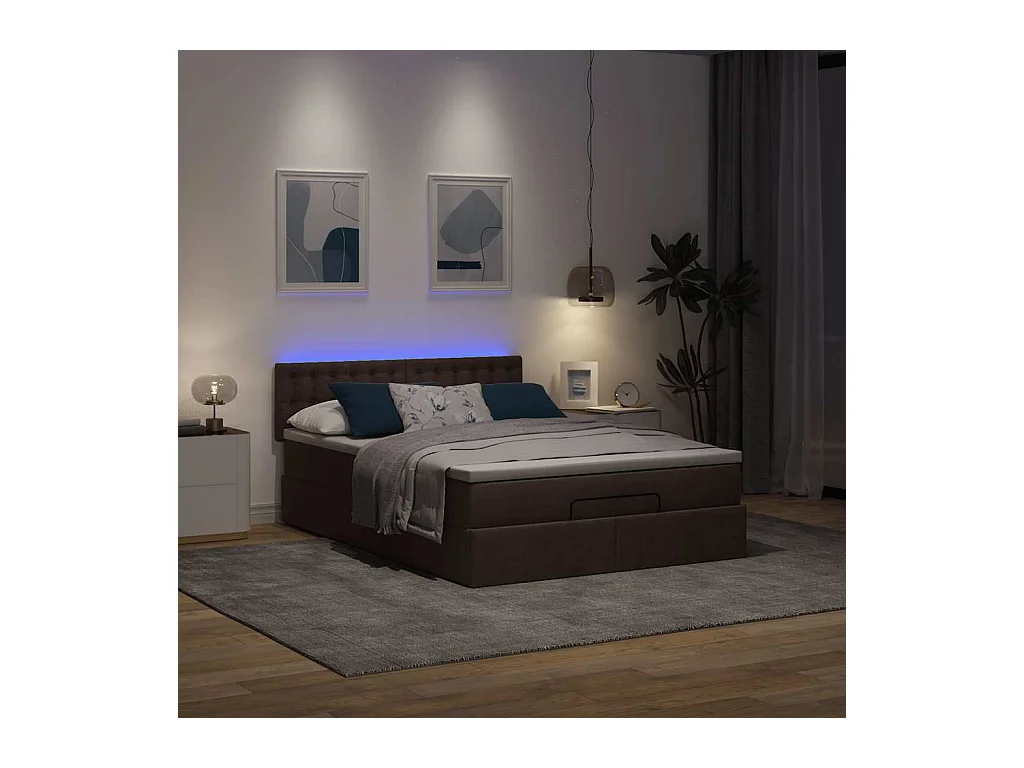 Cadre de lit ottoman avec matelas marron foncé 140x200 cm tissu