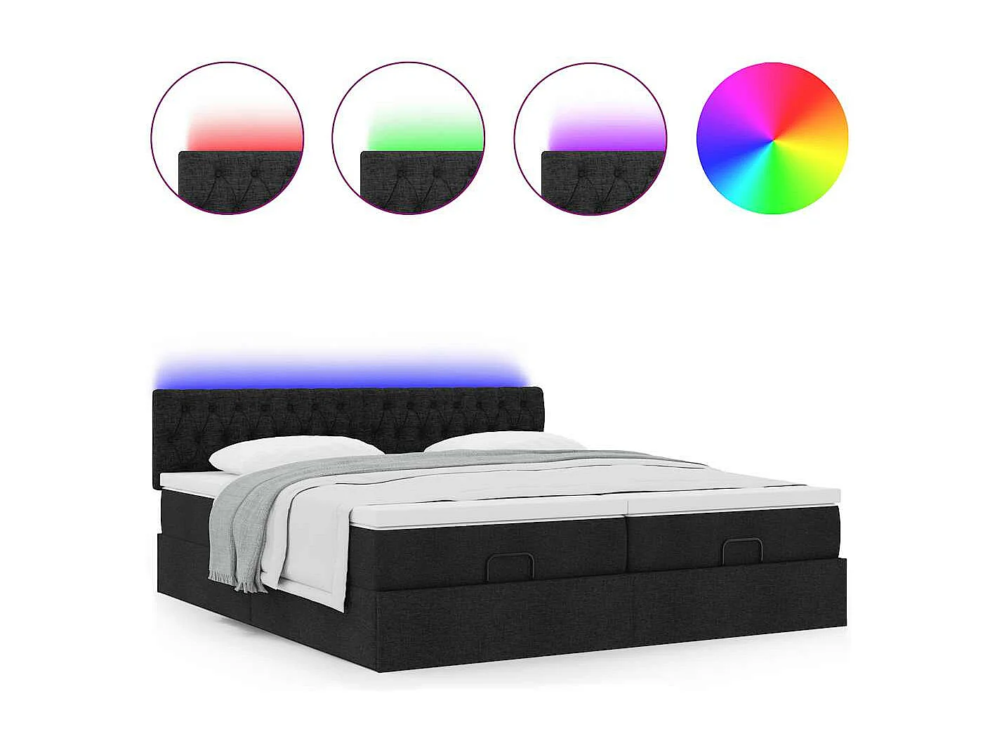 Cadre de lit ottoman avec matelas noir 200x200cm tissu