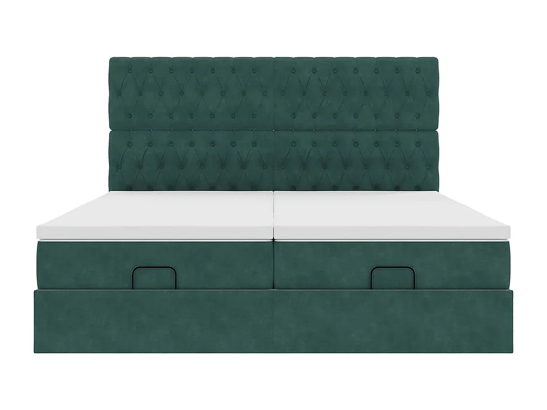 Cadre de lit ottoman avec matelas vert foncé 180x200cm velours