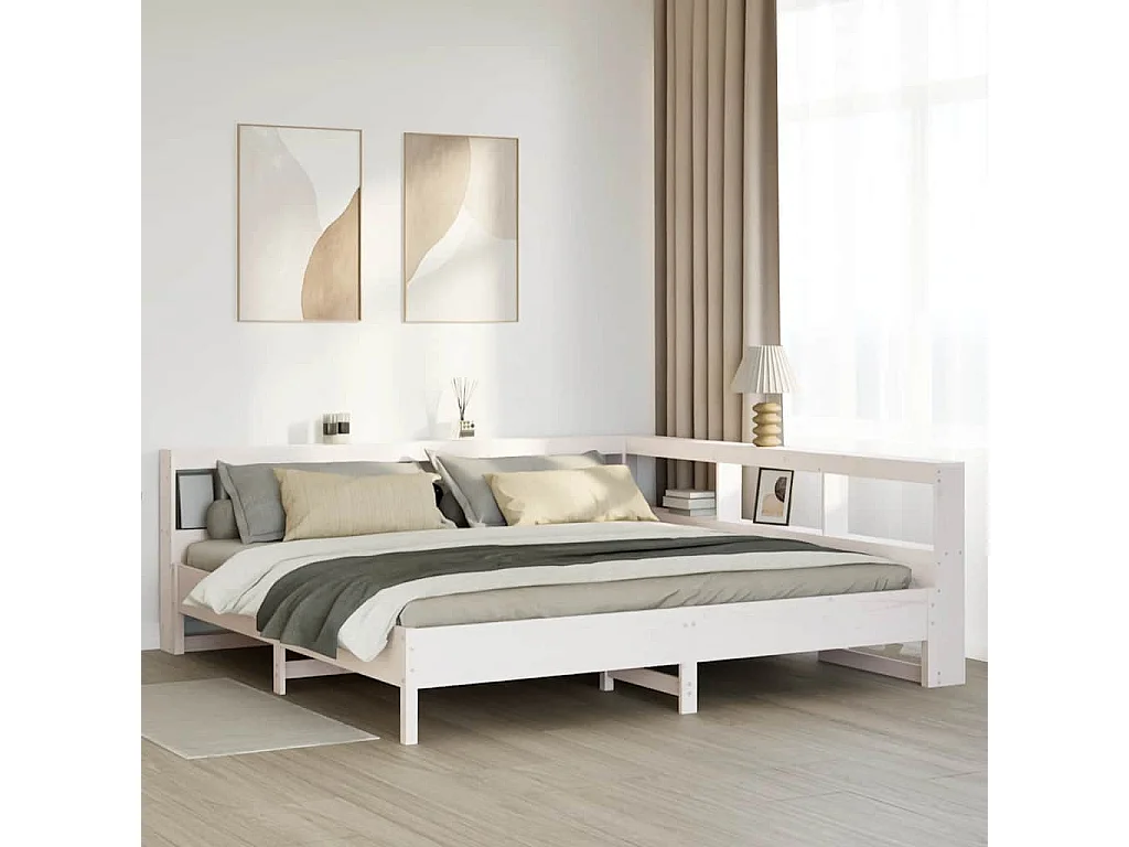 Lit bibliothèque sans matelas blanc 180x200 cm bois pin massif