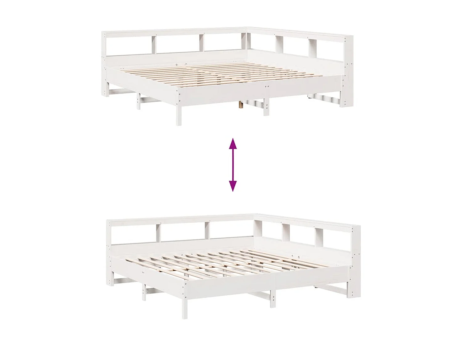 Lit bibliothèque sans matelas blanc 180x200 cm bois pin massif