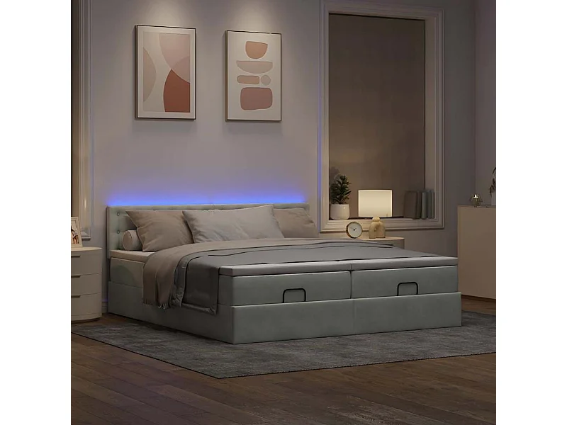 Cadre de lit ottoman avec matelas gris clair 200x200 cm velours