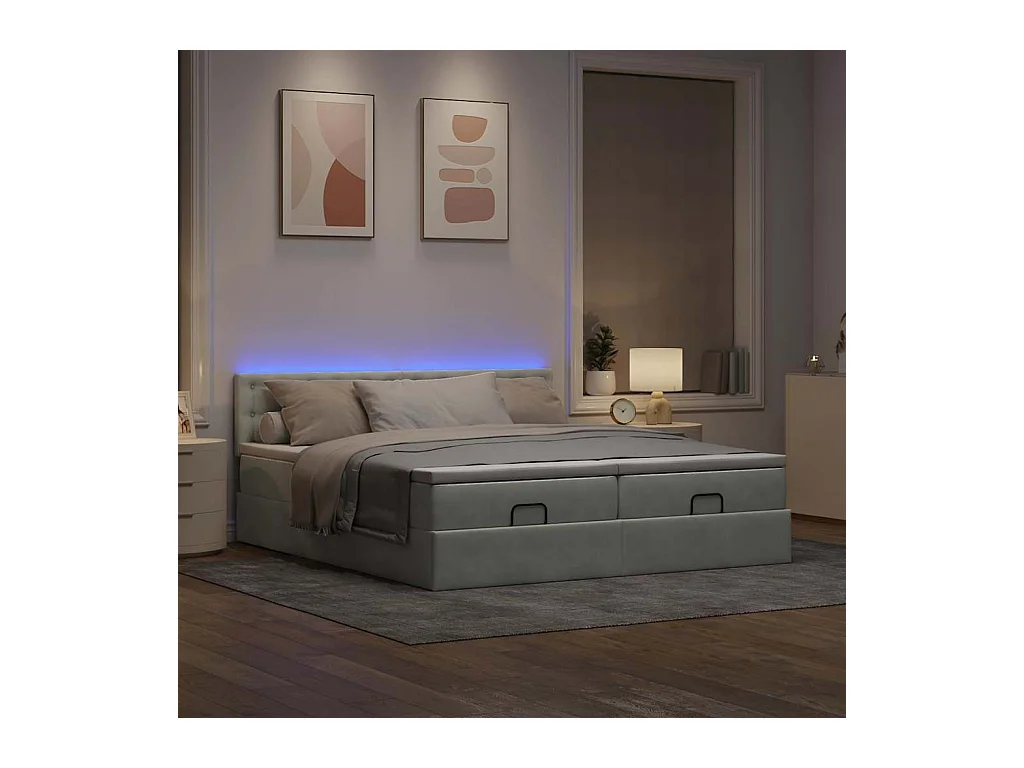 Cadre de lit ottoman avec matelas gris clair 200x200 cm velours
