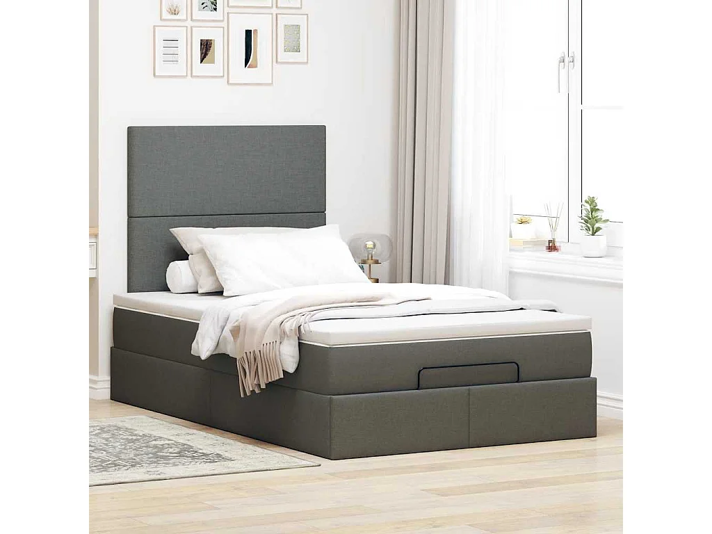 Cadre de lit ottoman avec matelas gris foncé 120x200cm tissu