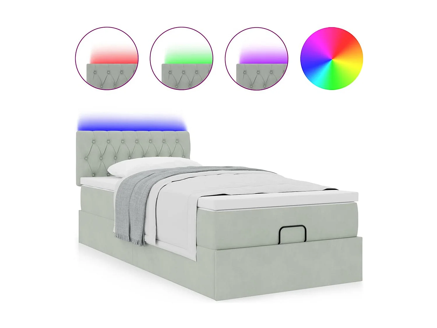 Cadre de lit ottoman et matelas gris clair 100x200 cm velours