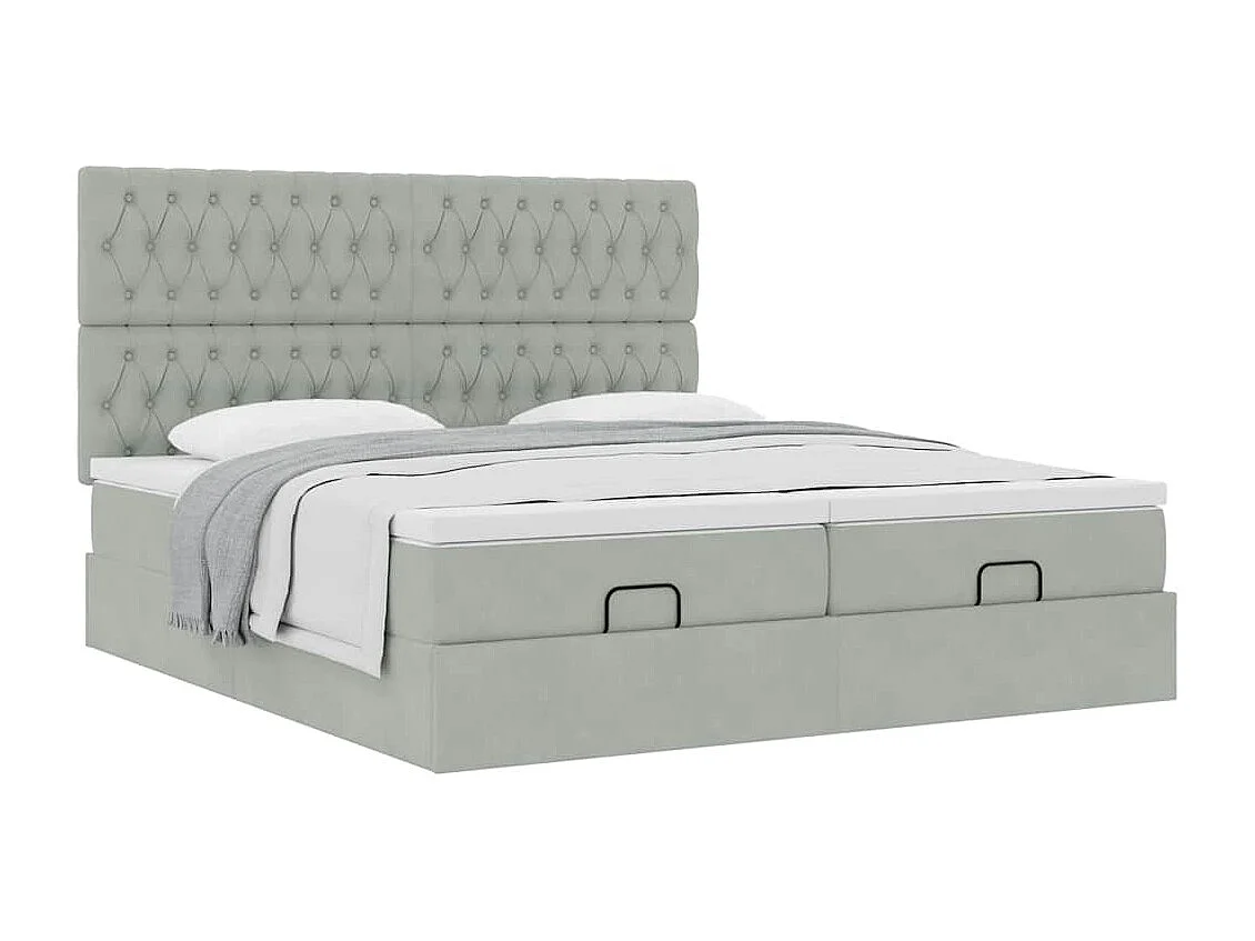 Estrutura cama otomana colchões 160x200cm veludo cinzento claro