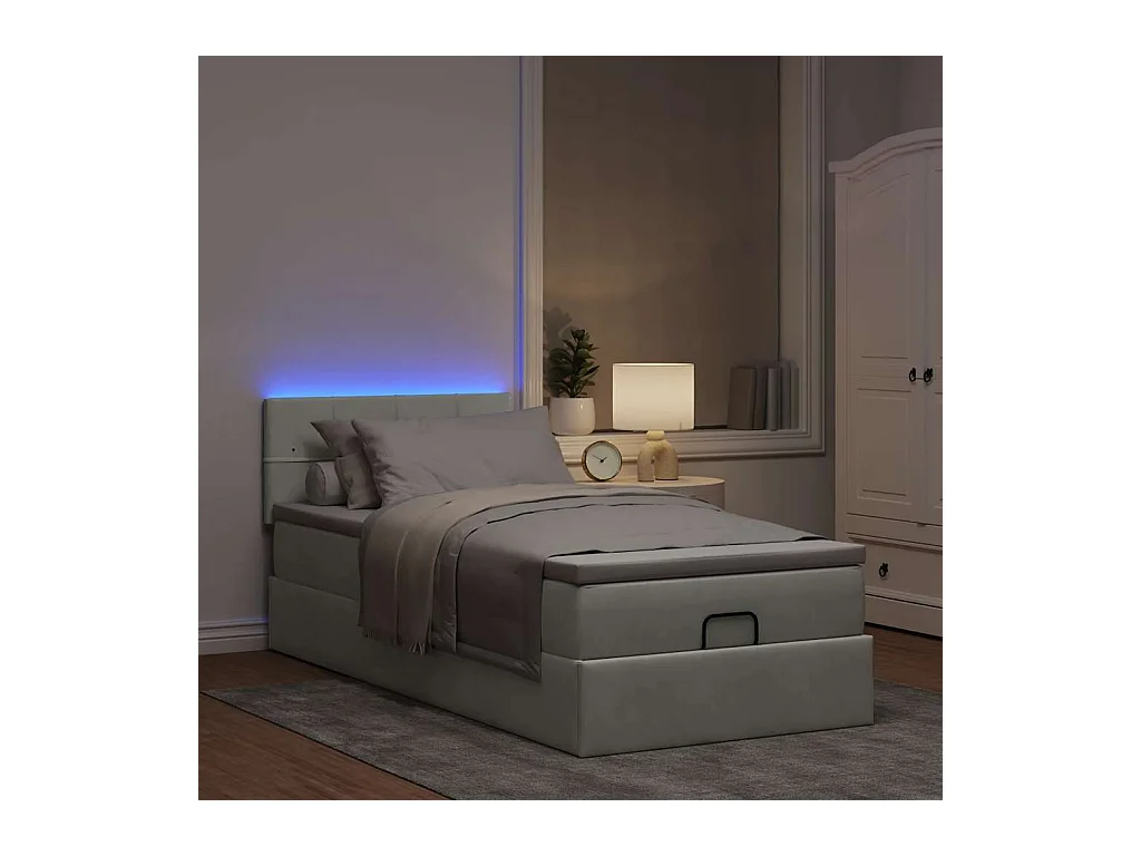 Ottoman bed met matras en LED's 80x200cm fluweel lichtgrijs